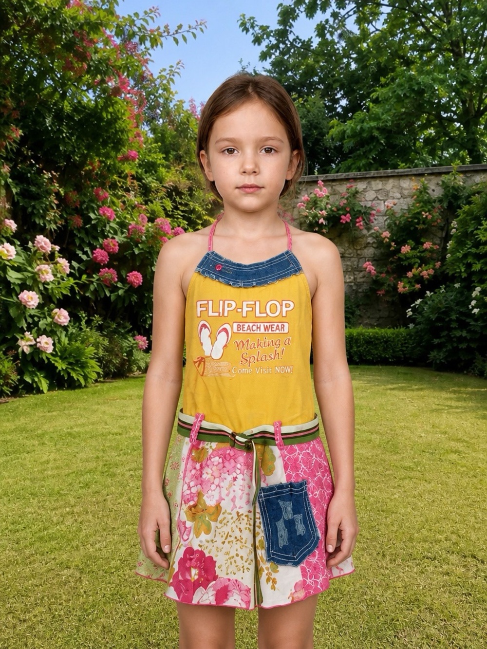 Hannah Banana Yellow Pink Smocked Girls Dress
